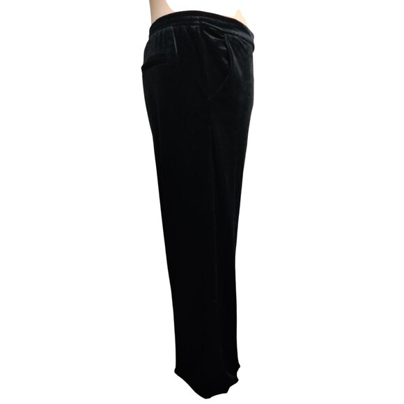 Time and Tru Pants Womens L Black Velour Lounge Pull On Wide Leg Stretch Pockets - Picture 3 of 9